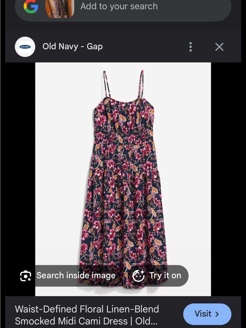 Old Navy Navy Floral Smocked Cami Midi Dress with Pink Flowers